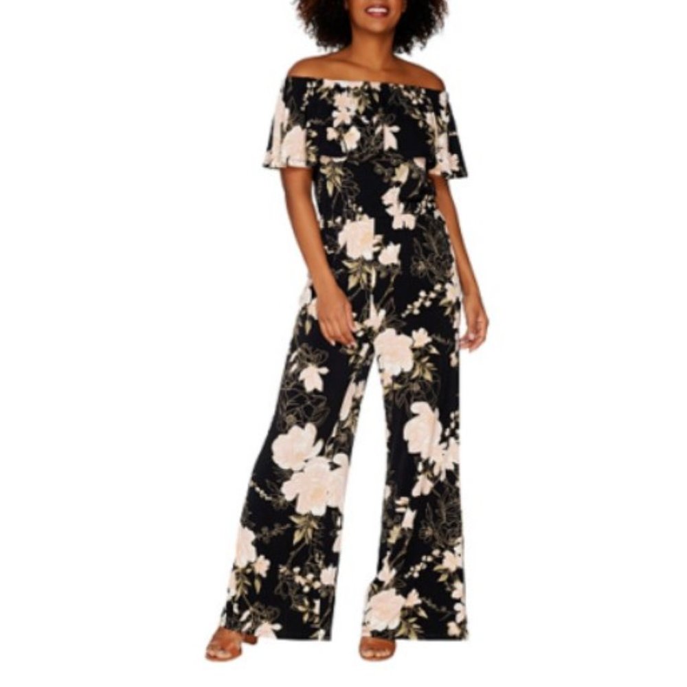 G.I.L.I. Women's Floral off the shoulder Jumpsuit with pockets Size XXS